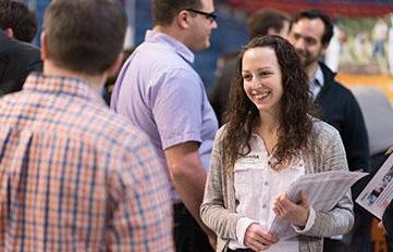 student at career event